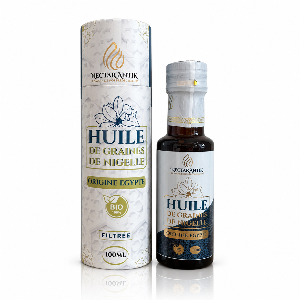 Huile de Graines de Nigelle Bio Filtrée – Nectar Antik, avec son étui